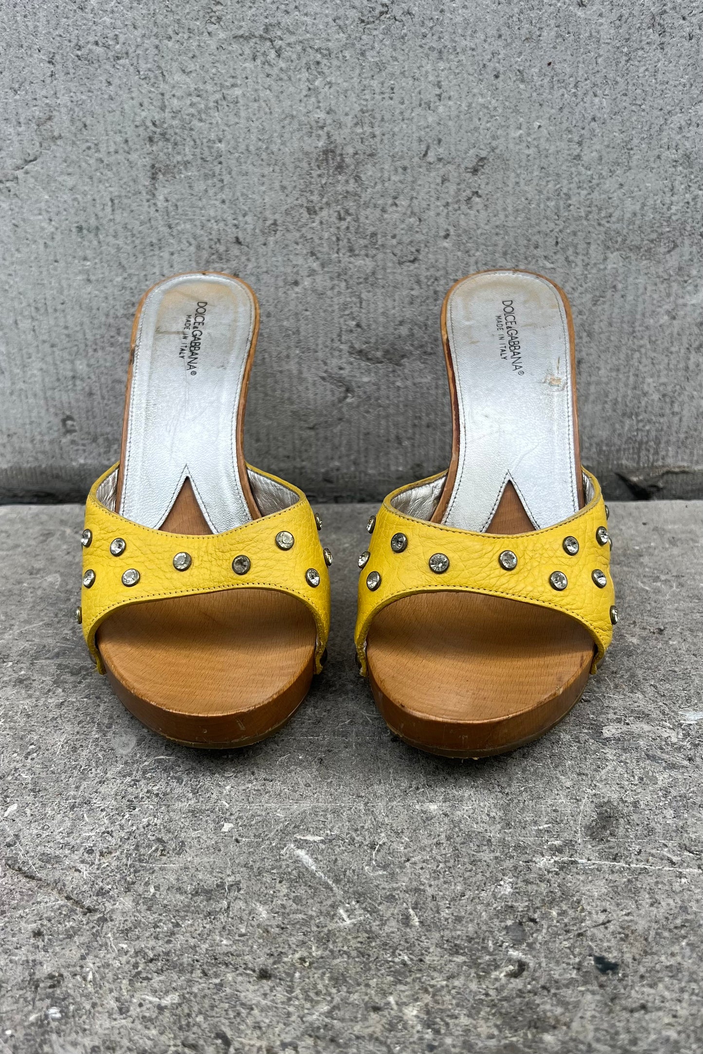 Vintage Yellow Strass Clog Heels 38
