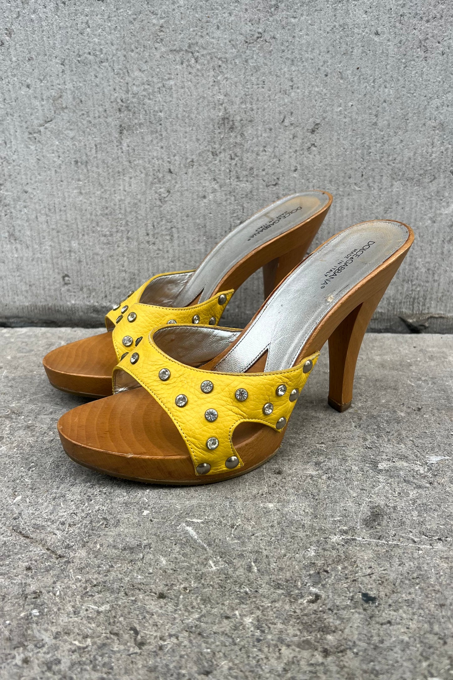 Vintage Yellow Strass Clog Heels 38