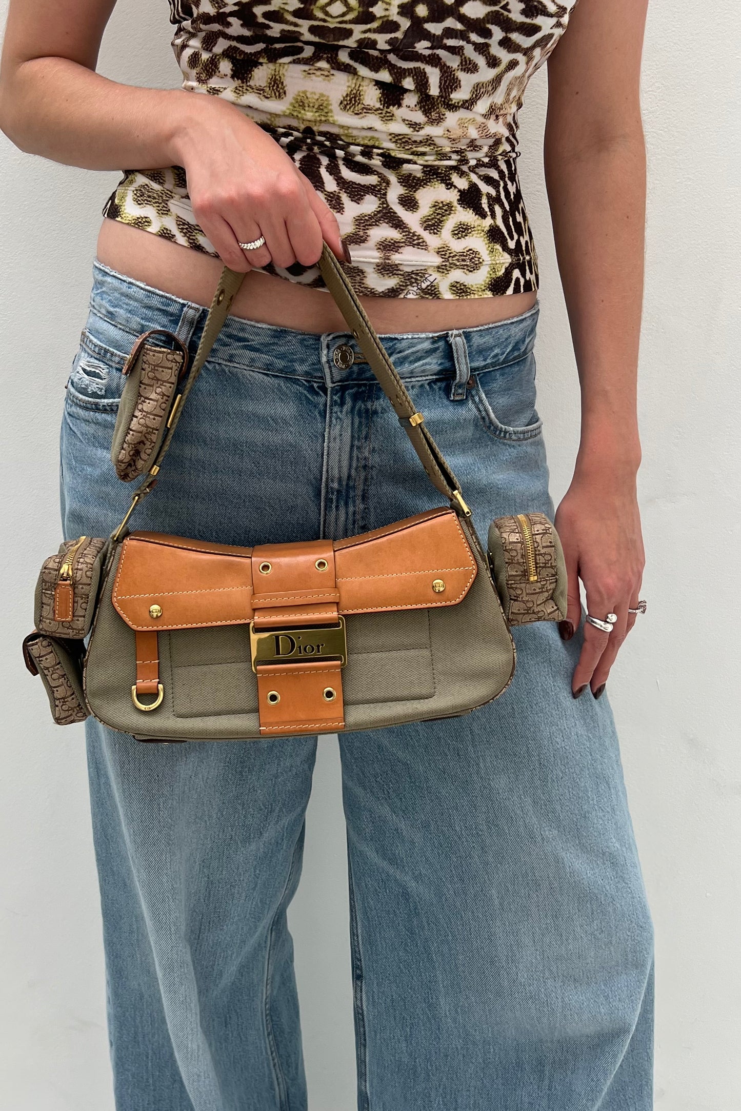 Vintage Khaki Canvas Columbus Shoulder Bag