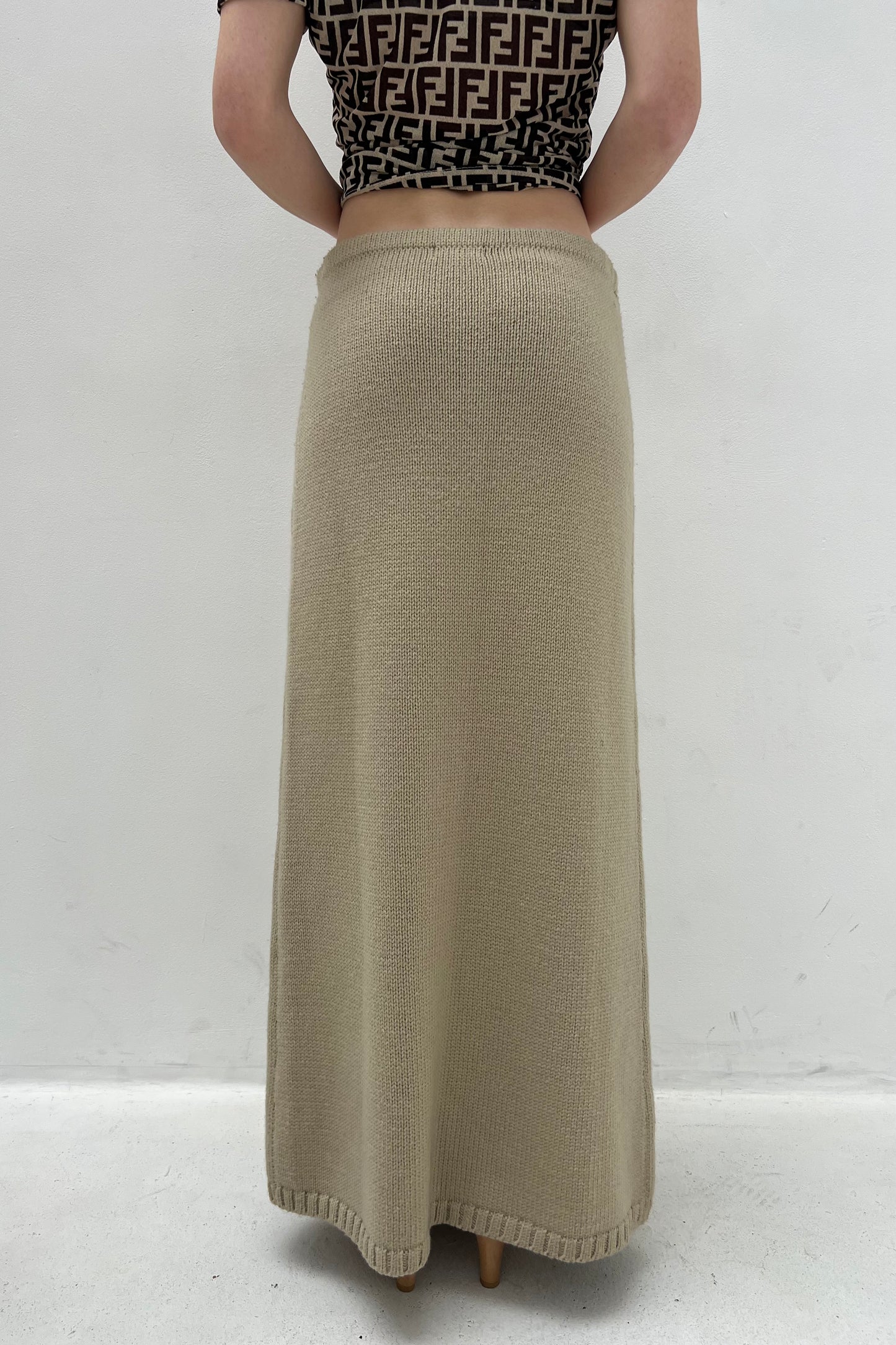 Vintage Sand Knitted Woolen Maxi Skirt