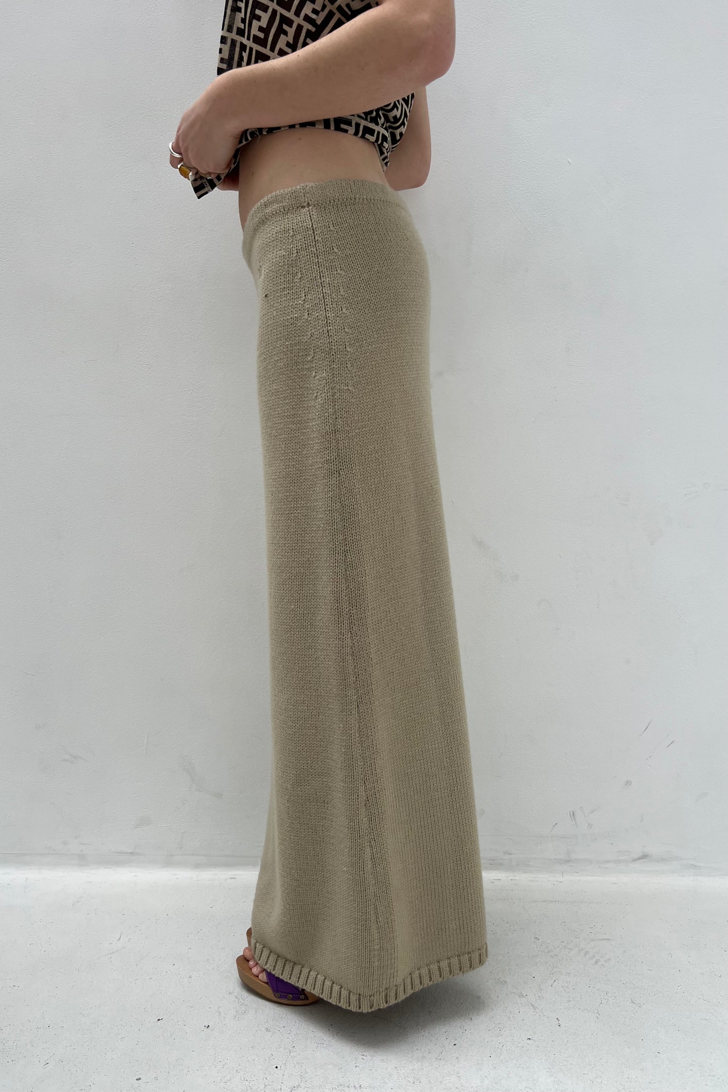 Vintage Sand Knitted Woolen Maxi Skirt