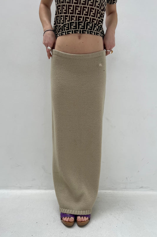 Vintage Sand Knitted Woolen Maxi Skirt