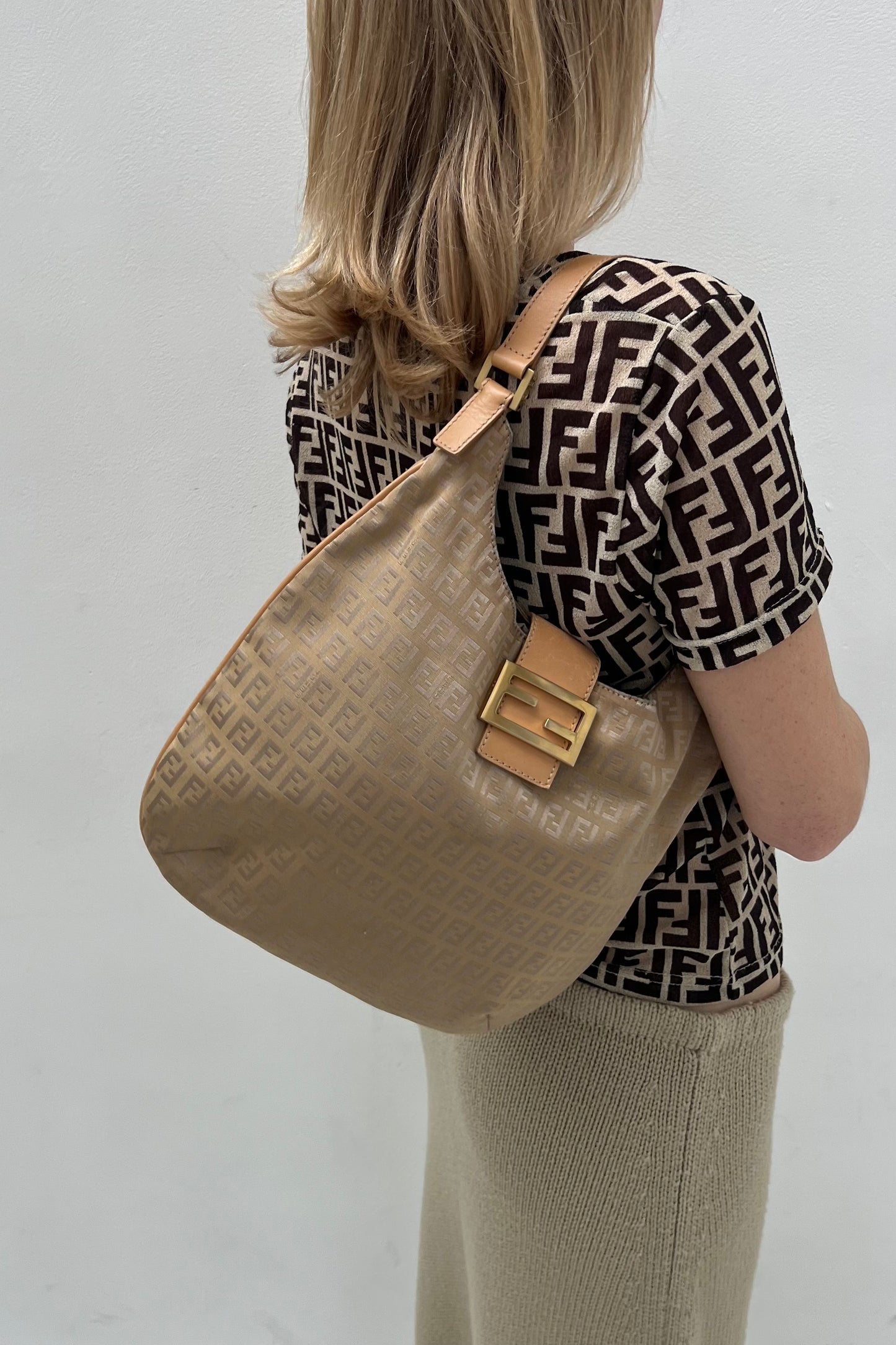 Vintage Tan Zucca Golden Logo Buckle Hobo Bag