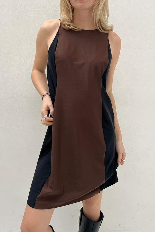 Vintage Chocolate & Black Panel Dress