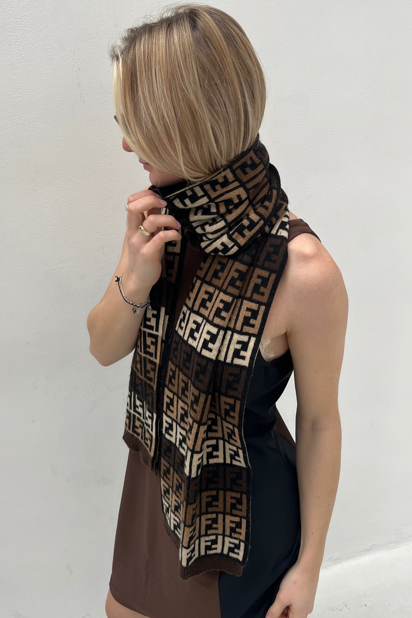 Vintage Chocolate Striped & Zucca Woolen Scarf