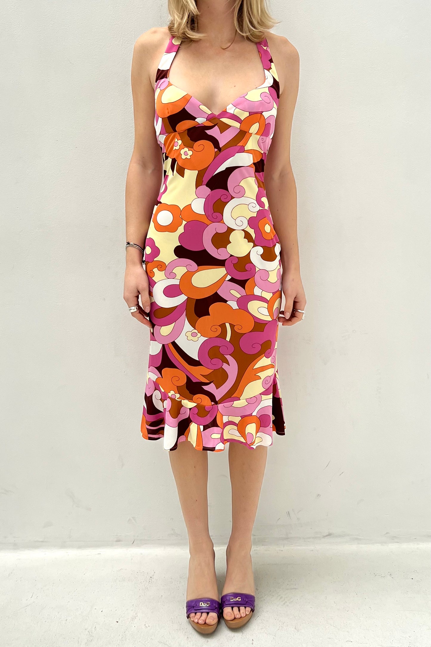Vintage Flower Power Printed Halter Dress