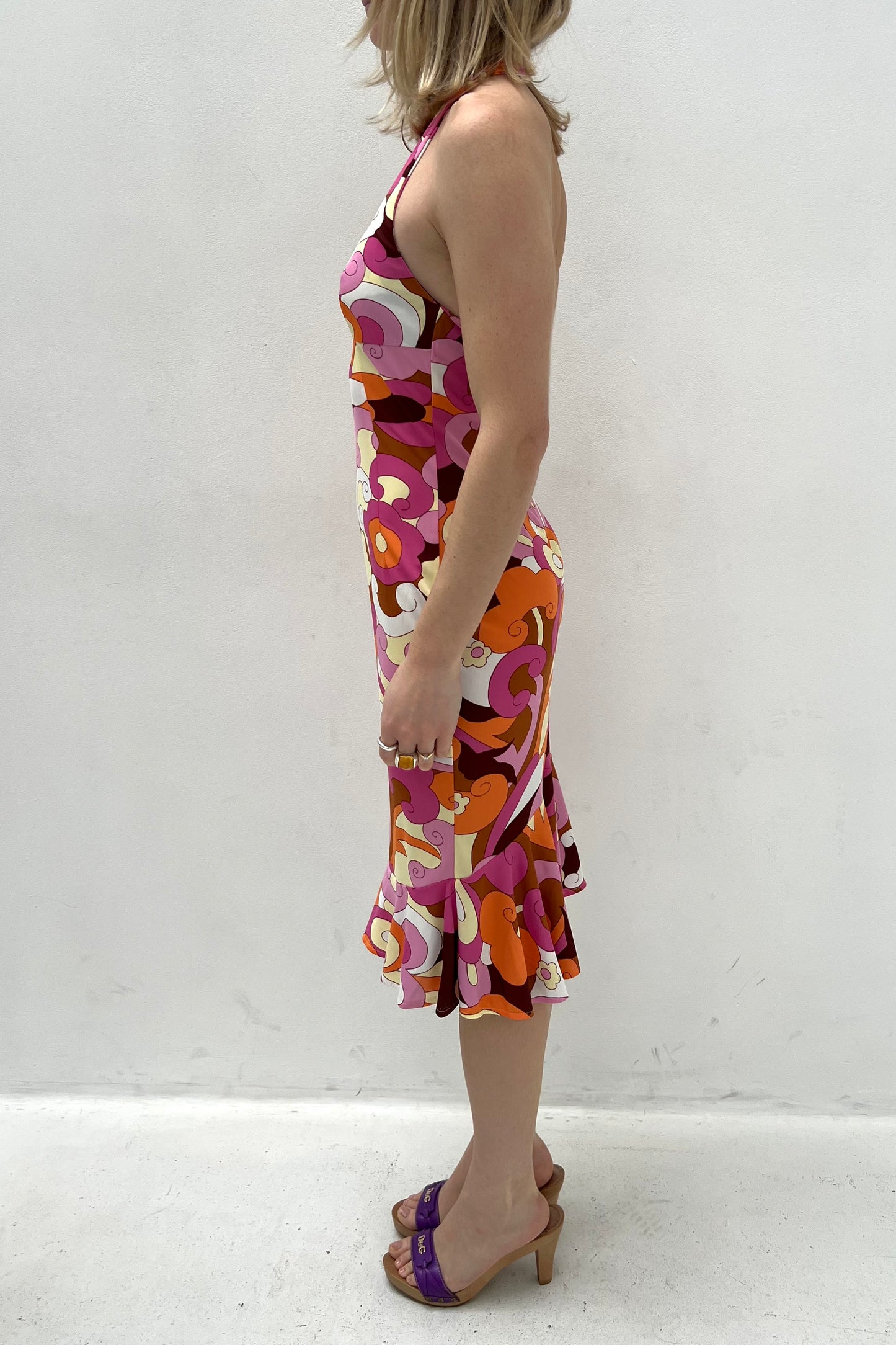Vintage Flower Power Printed Halter Dress