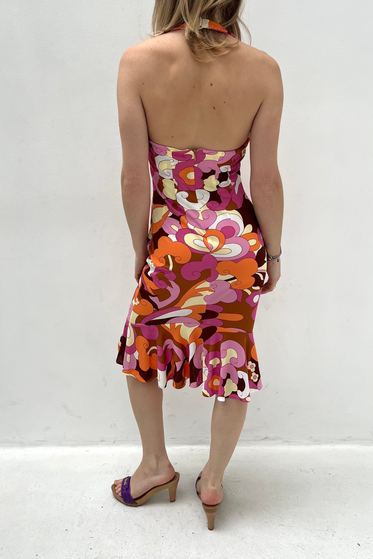 Vintage Flower Power Printed Halter Dress