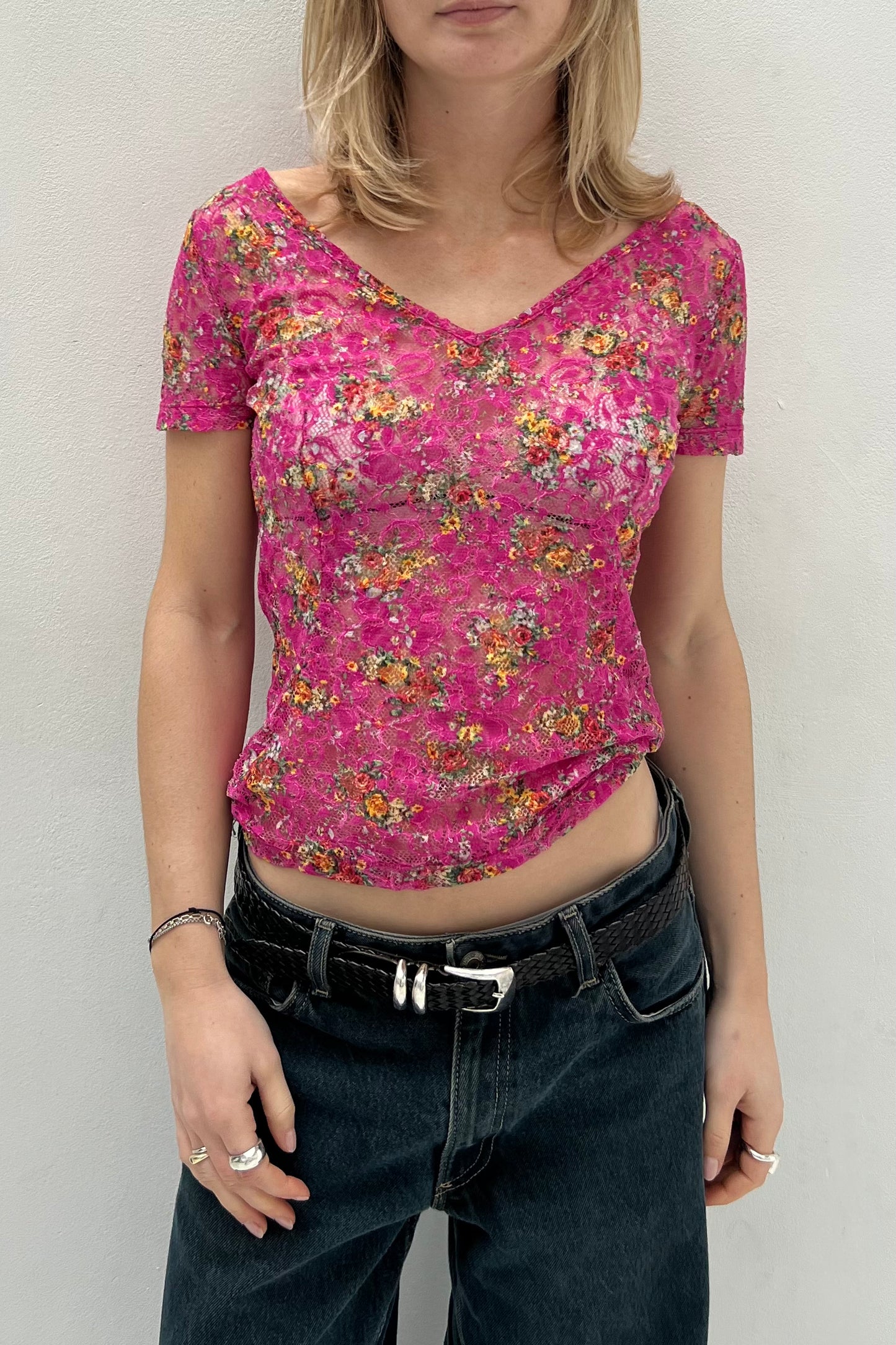 Vintage Neon Floral Lace Tee