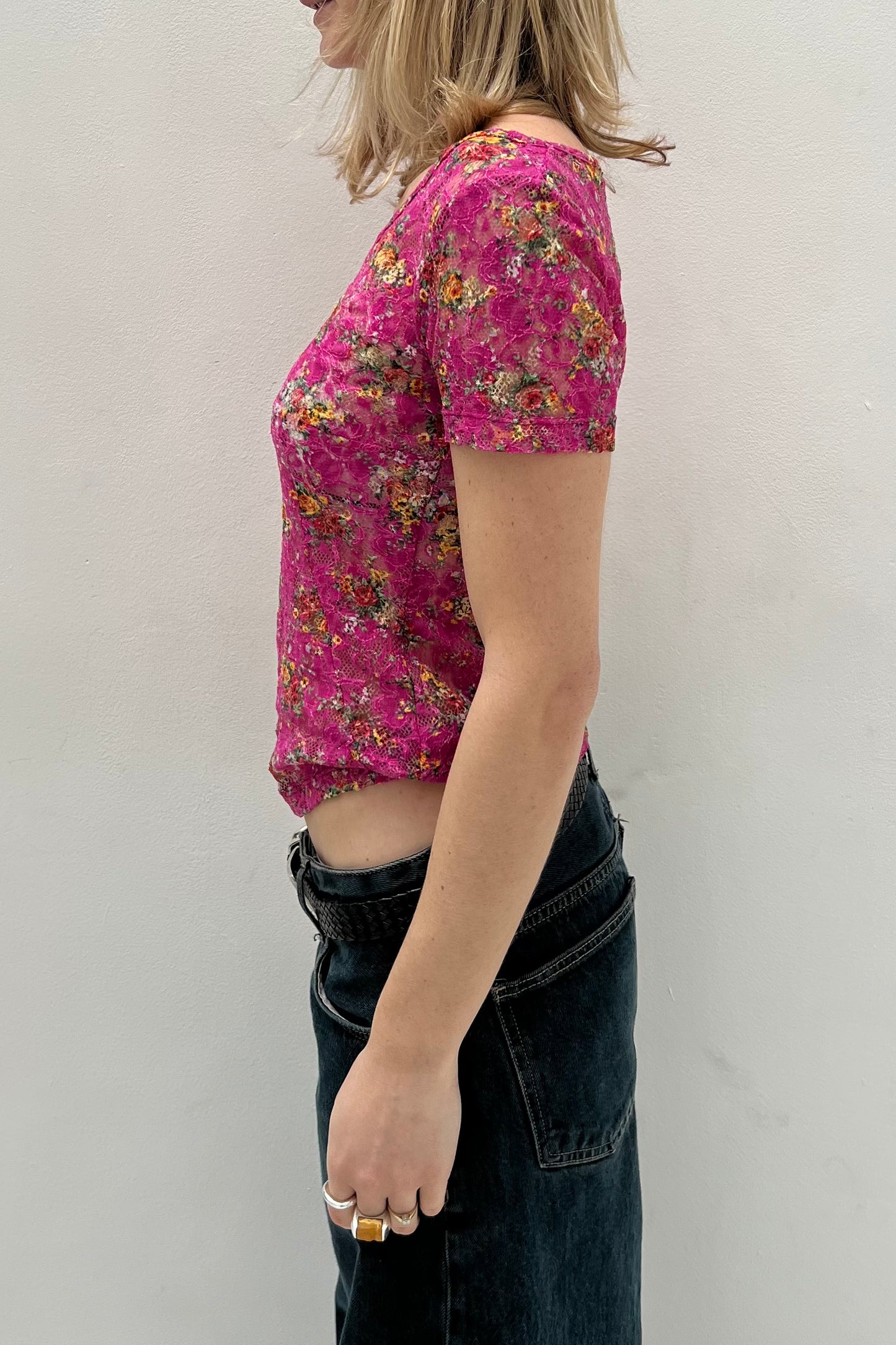 Vintage Neon Floral Lace Tee