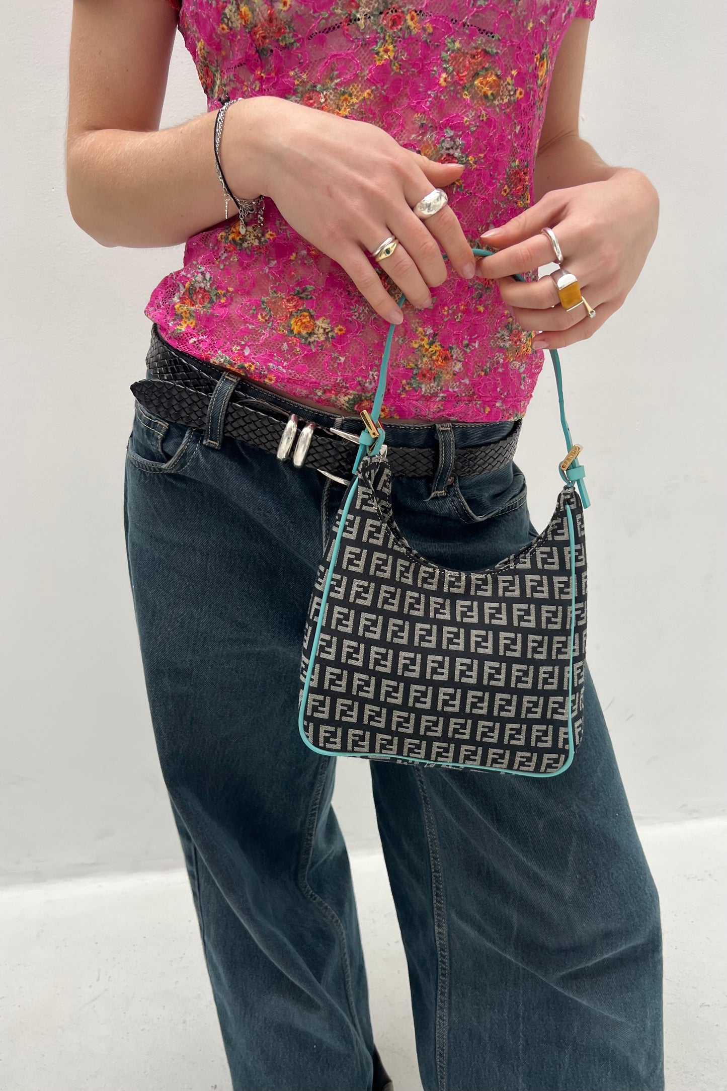 Vintage Zucchino Navy & Turquoise Shoulder Bag