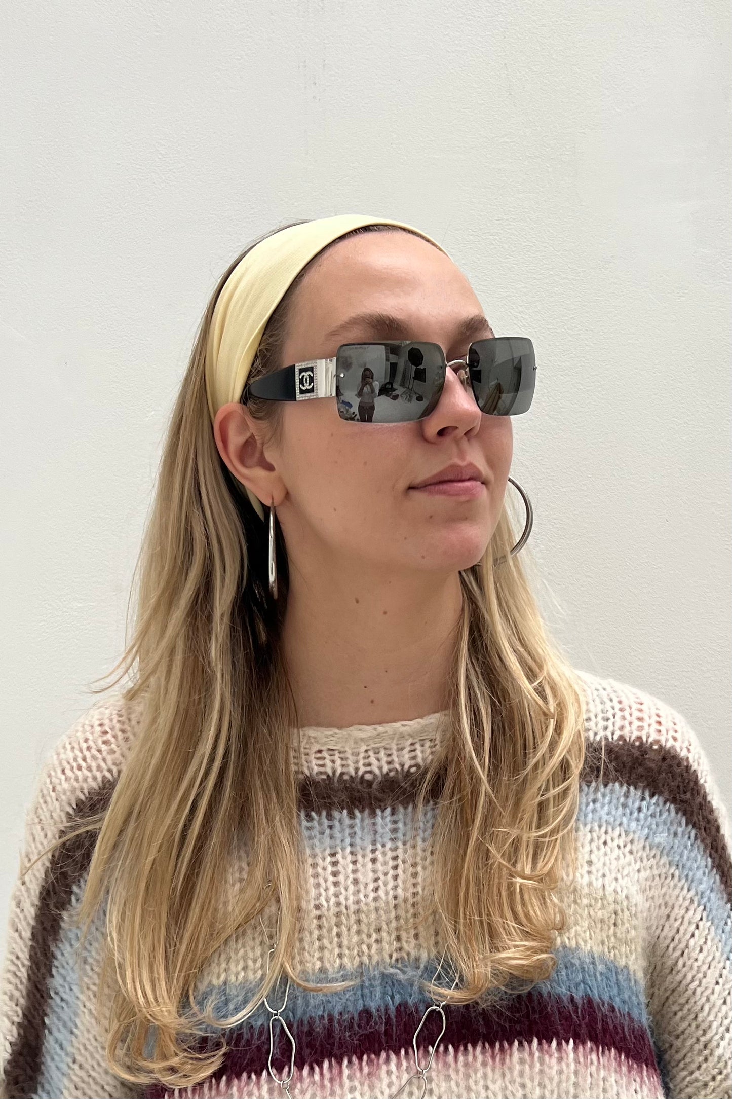 Vintage Squared Mirror CC Strass Logo Sunglasses