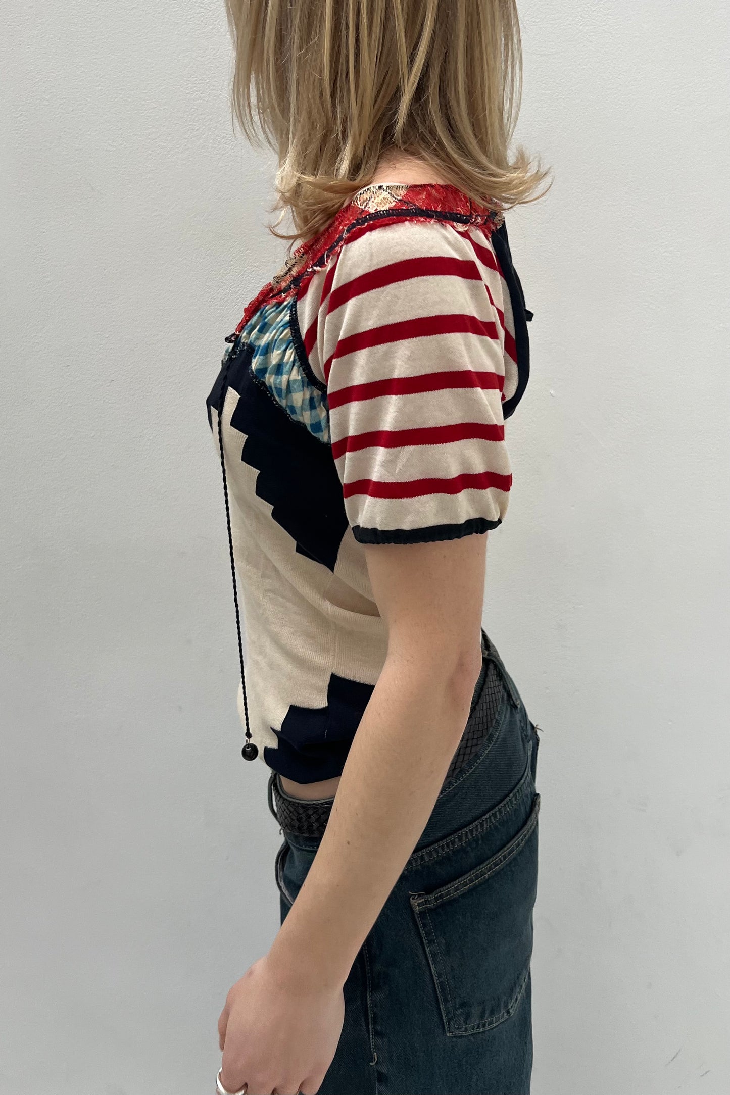 Vintage Navy & Cream Lace Detail Top