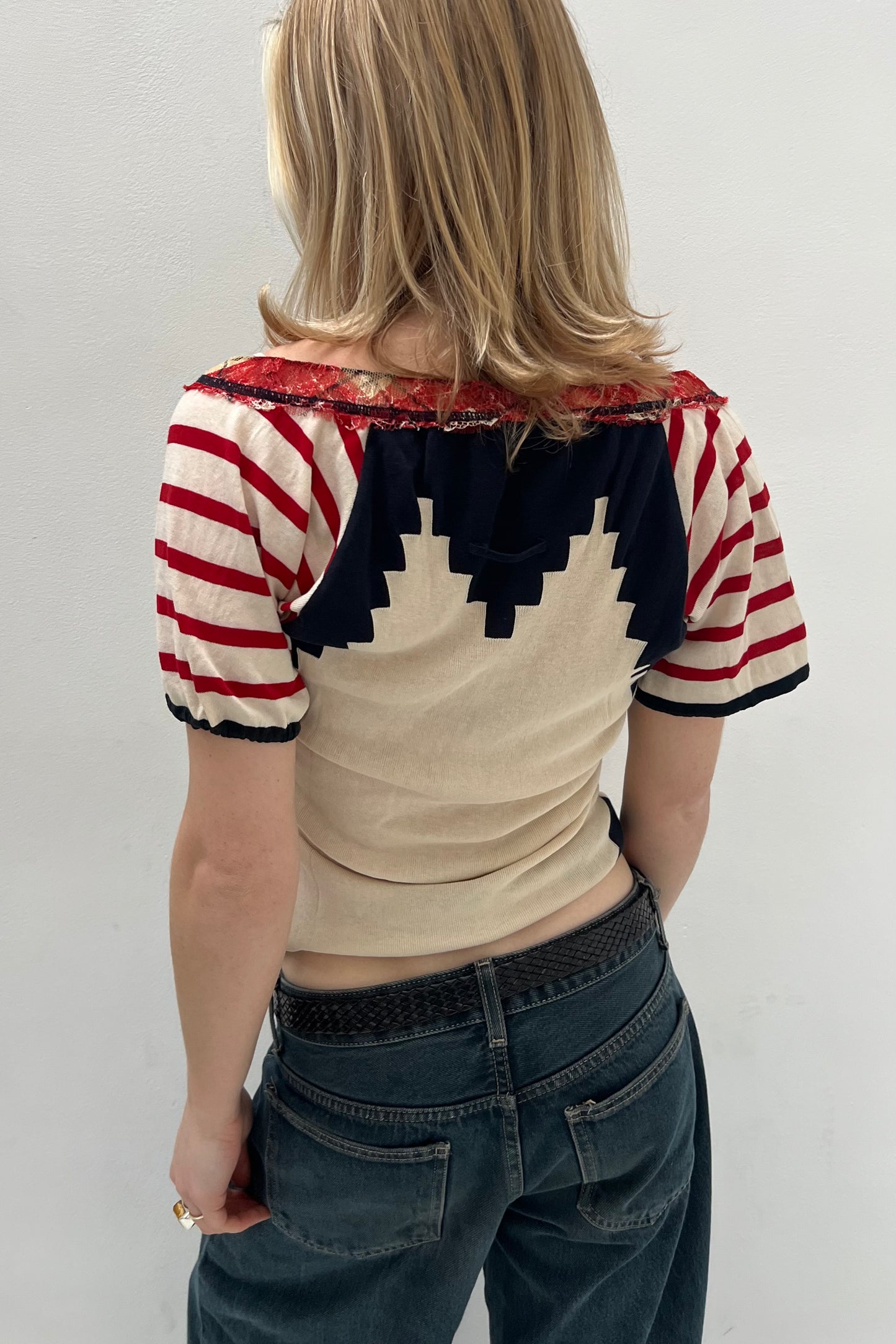 Vintage Navy & Cream Lace Detail Top