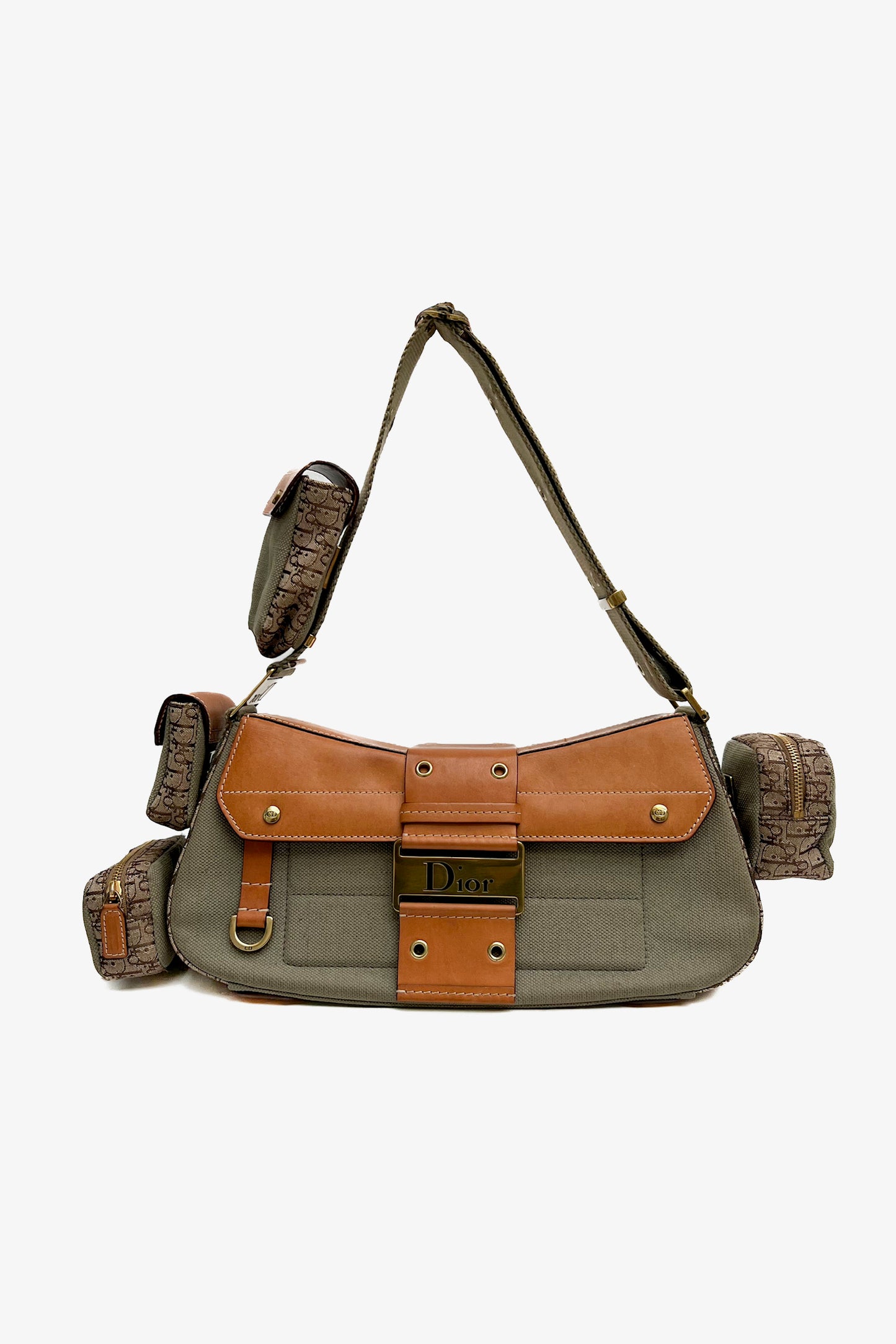 Vintage Khaki Canvas Columbus Shoulder Bag