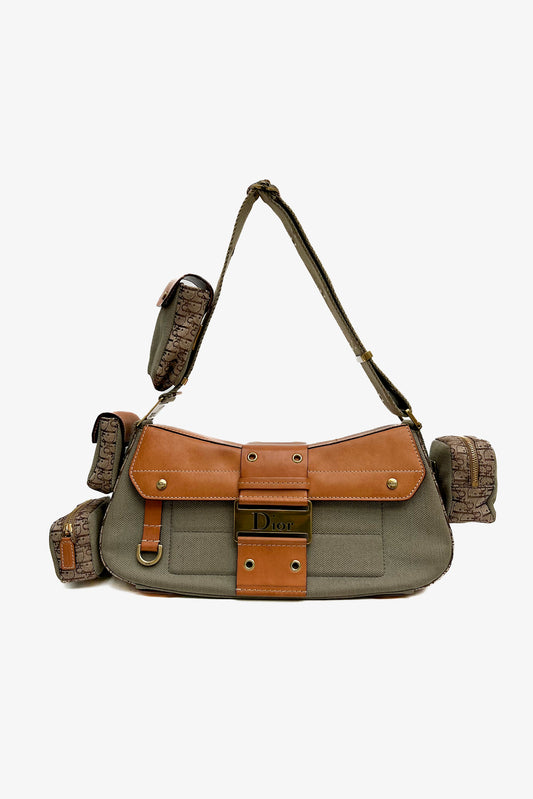 Vintage Khaki Canvas Columbus Shoulder Bag