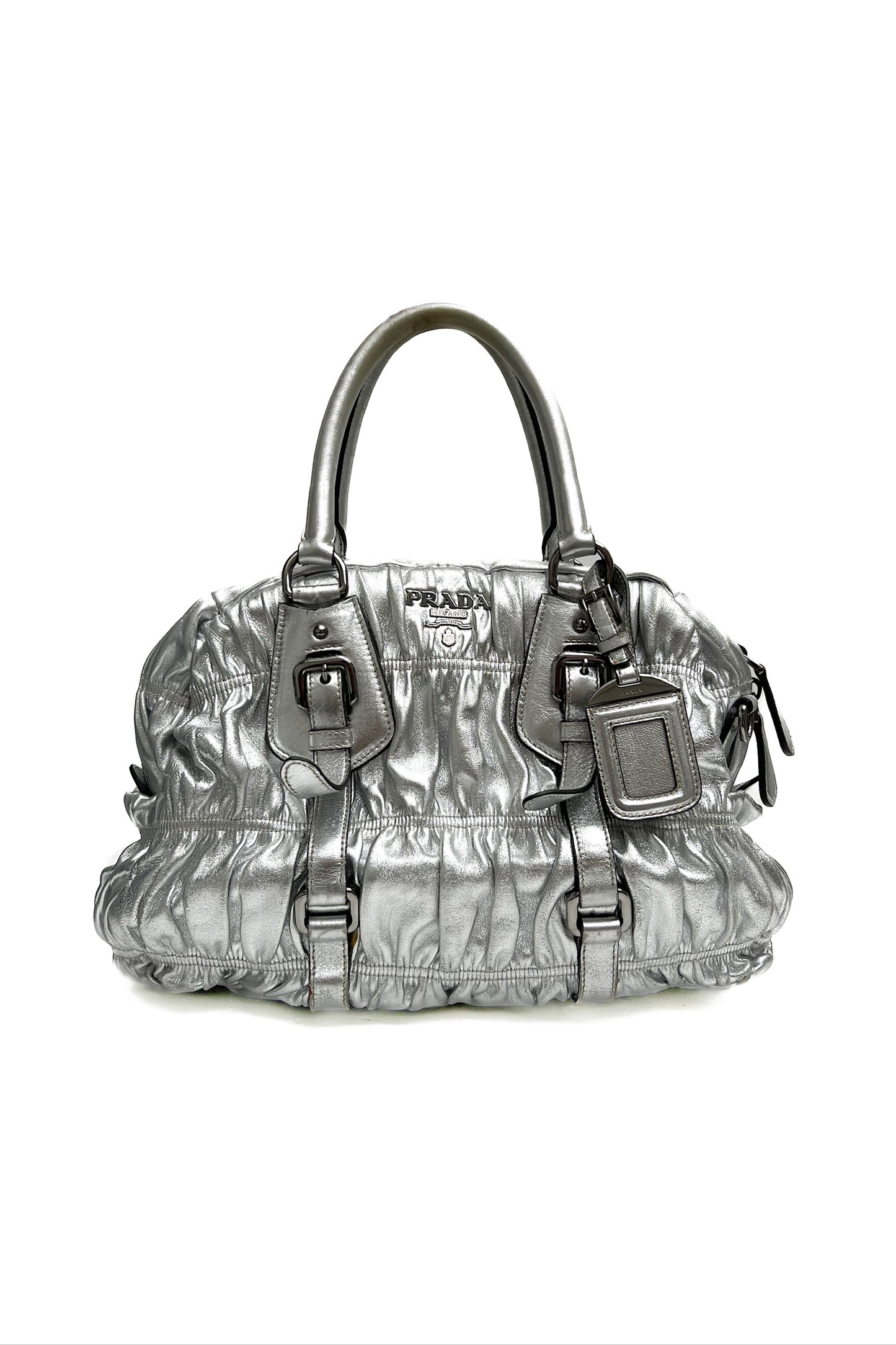 Vintage Silver Ruffle Leather Bag