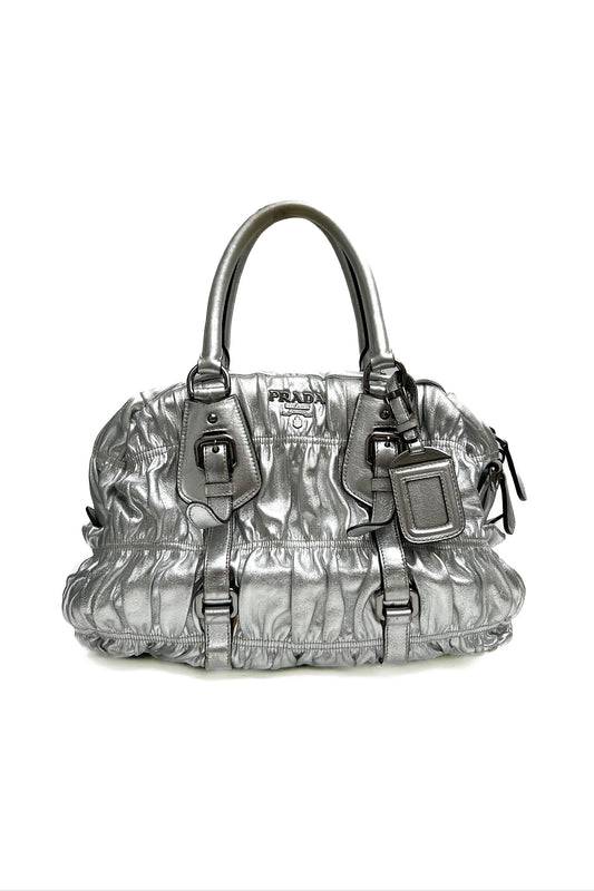 Vintage Silver Ruffle Leather Bag
