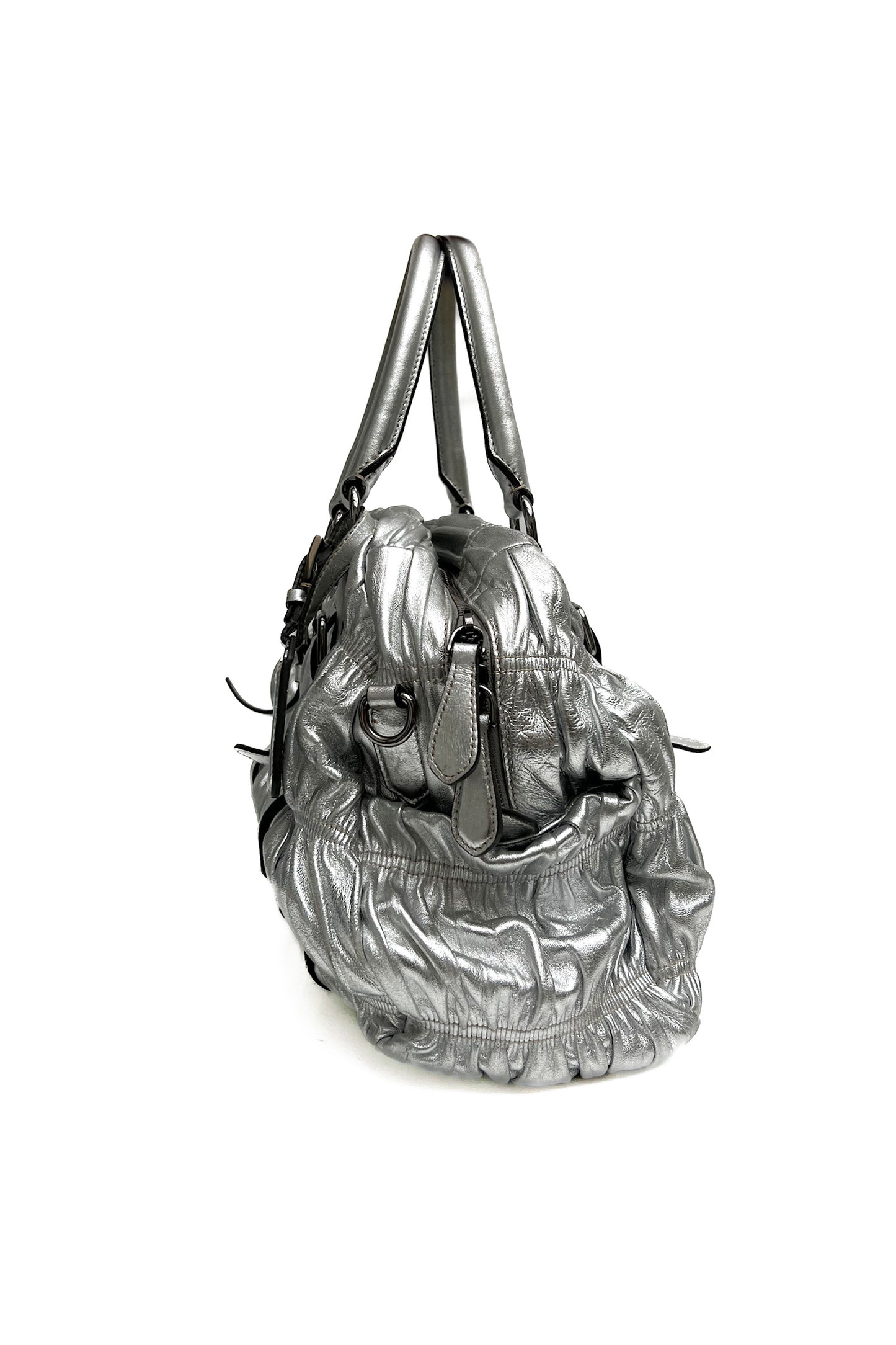 Vintage Silver Ruffle Leather Bag
