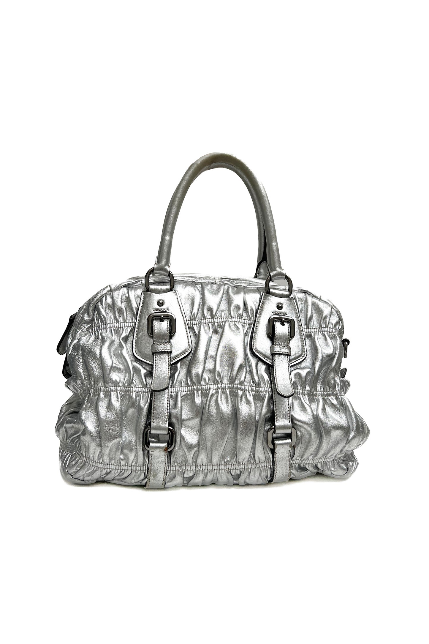 Vintage Silver Ruffle Leather Bag