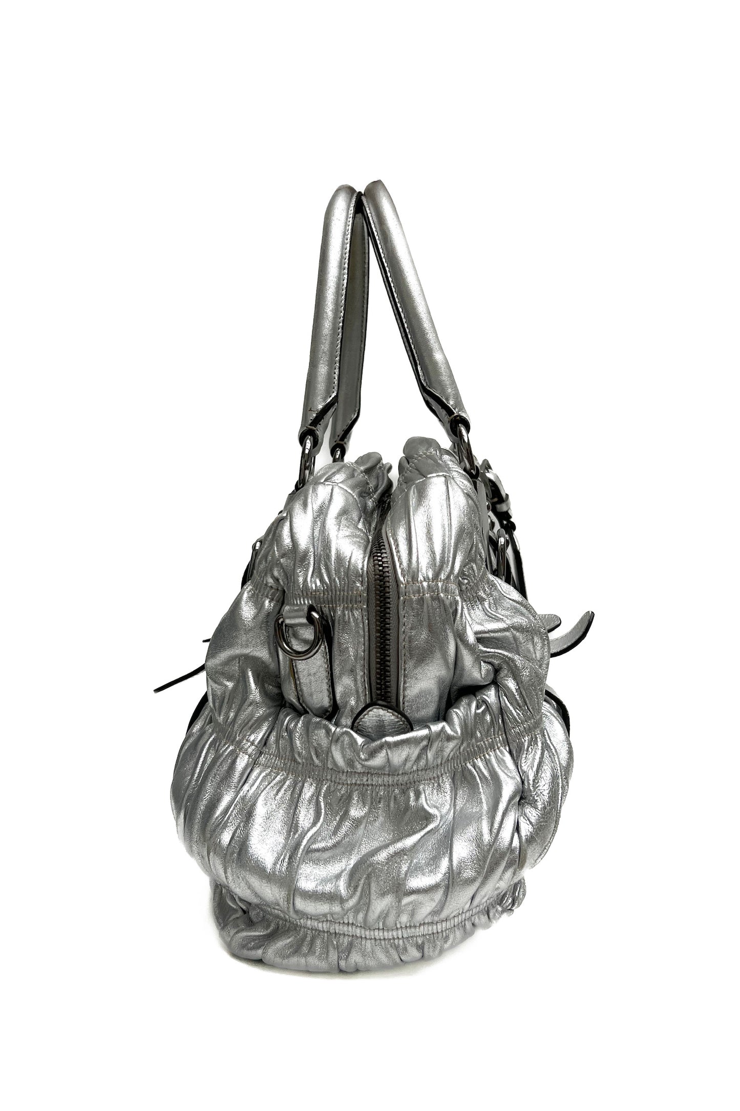 Vintage Silver Ruffle Leather Bag