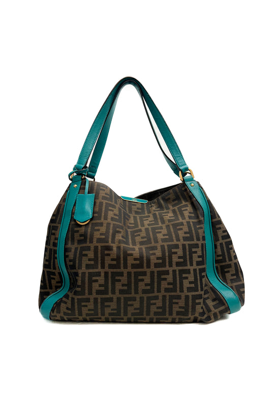 Vintage Classic Zucca Logo & Petrol Details Shoulder Bag