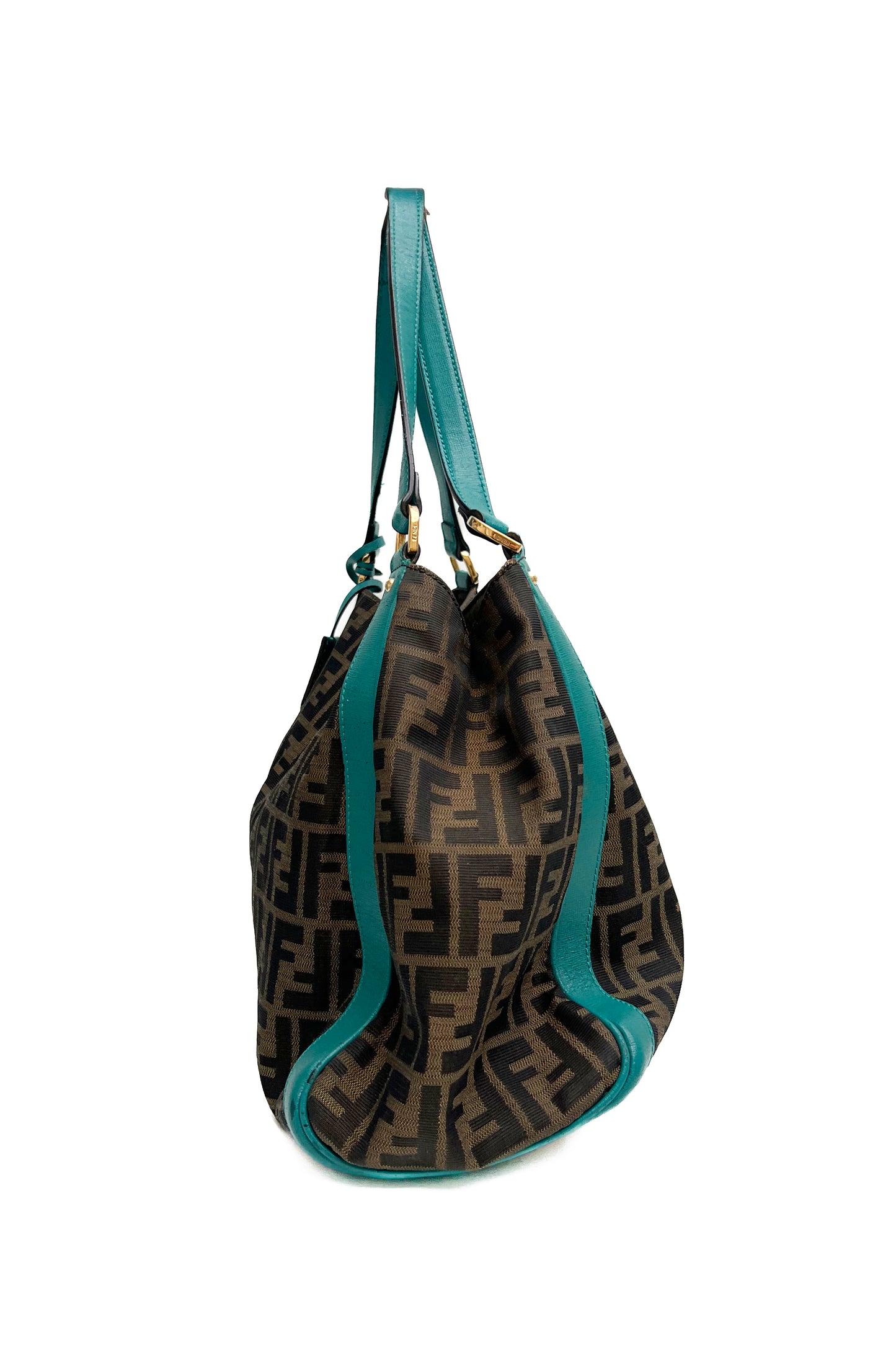 Vintage Classic Zucca Logo & Petrol Details Shoulder Bag