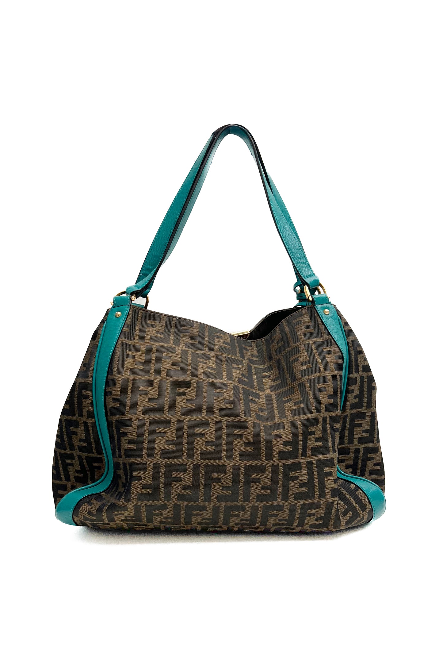 Vintage Classic Zucca Logo & Petrol Details Shoulder Bag