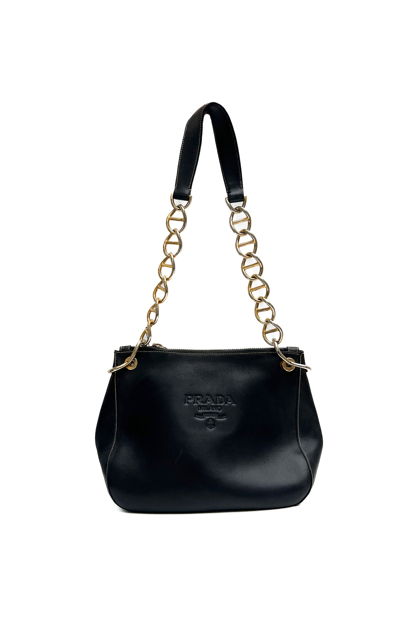 Vintage Black Leather Golden Chain Handle Bag