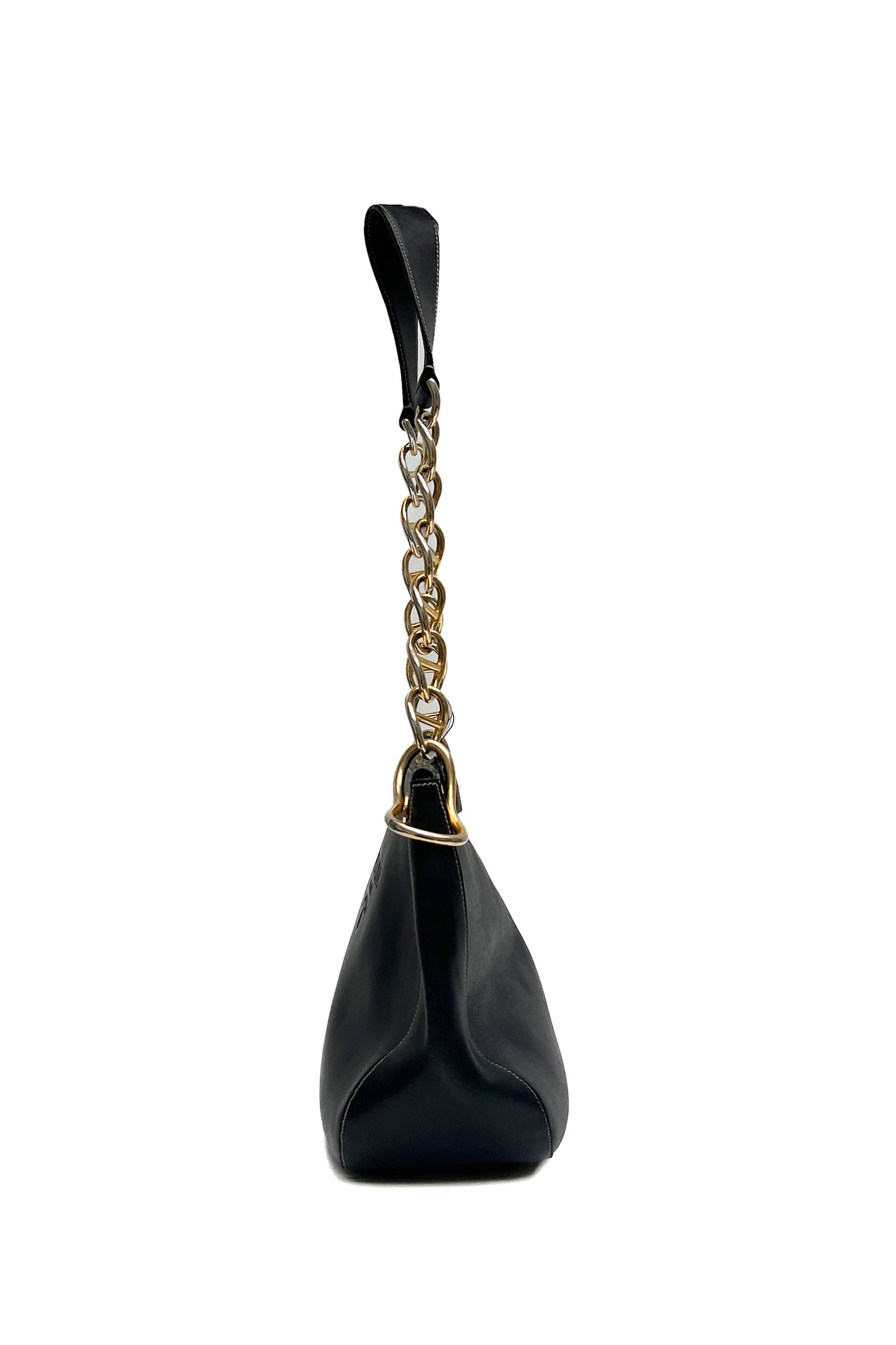 Vintage Black Leather Golden Chain Handle Bag