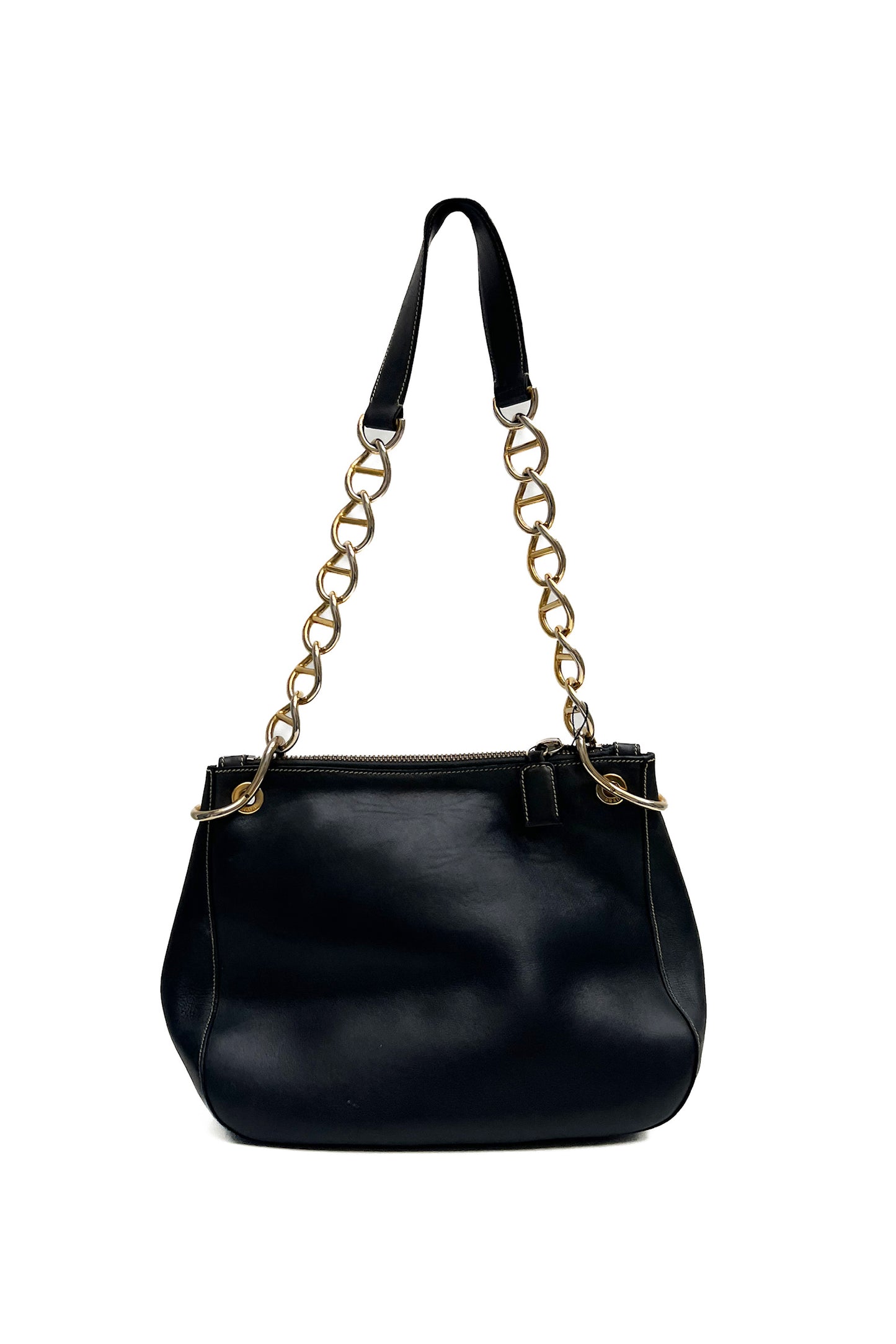 Vintage Black Leather Golden Chain Handle Bag