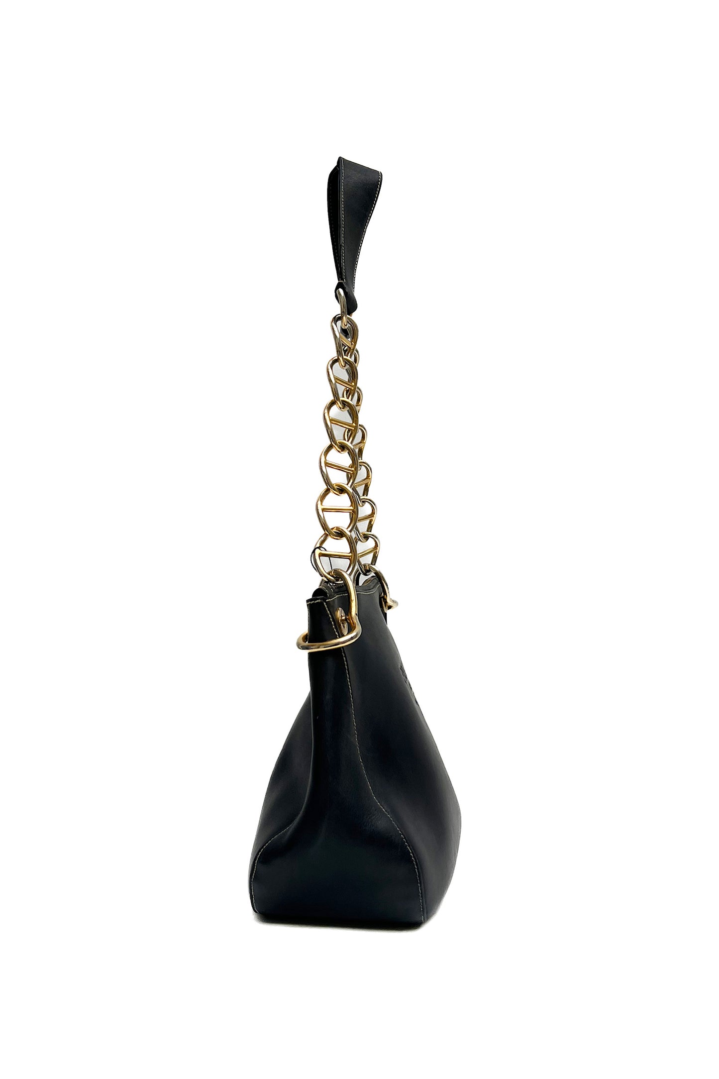 Vintage Black Leather Golden Chain Handle Bag