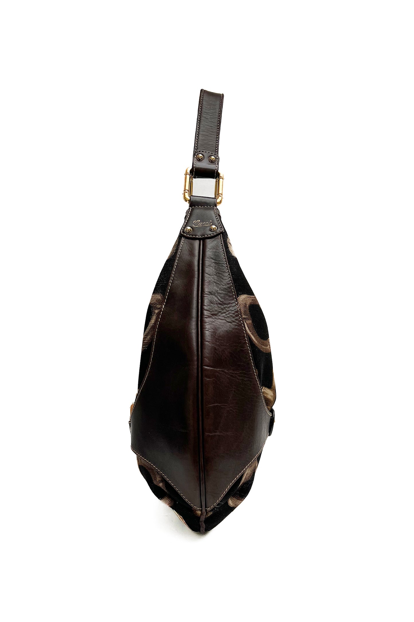 Vintage Brown Leather Bamboo Detailed Bag