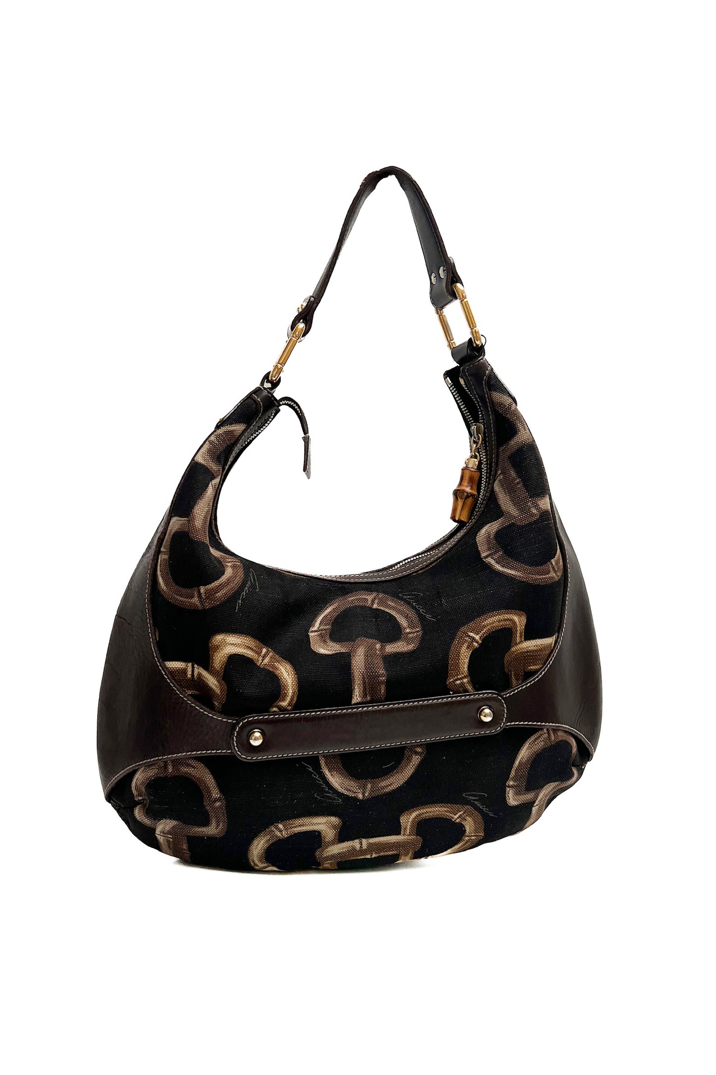 Vintage Brown Leather Bamboo Detailed Bag