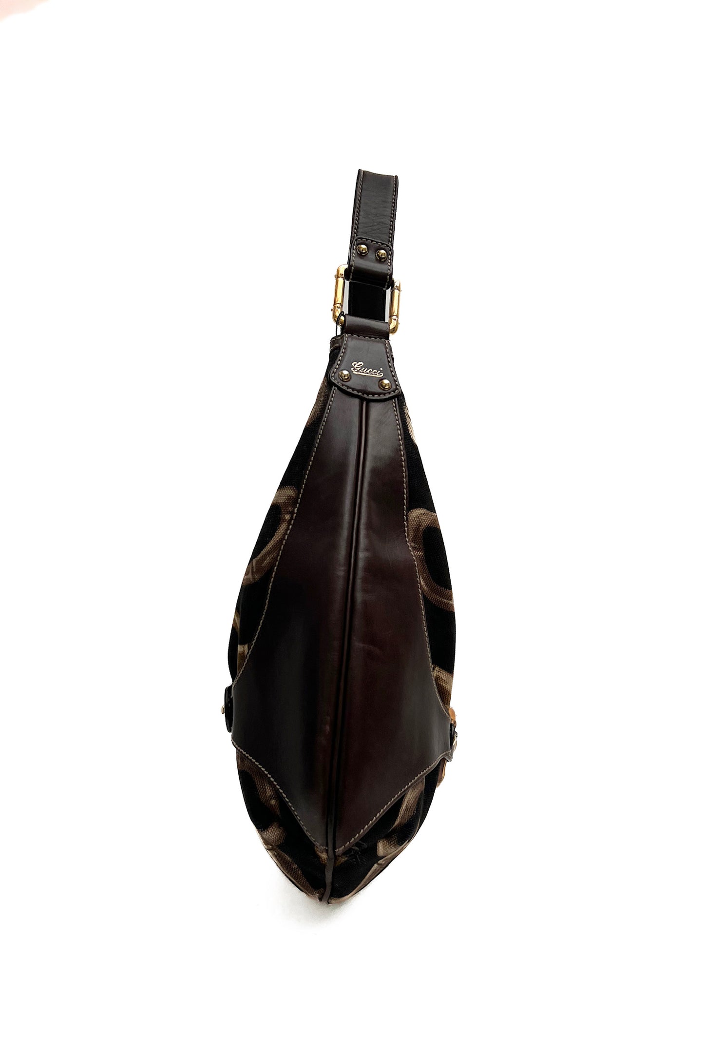Vintage Brown Leather Bamboo Detailed Bag