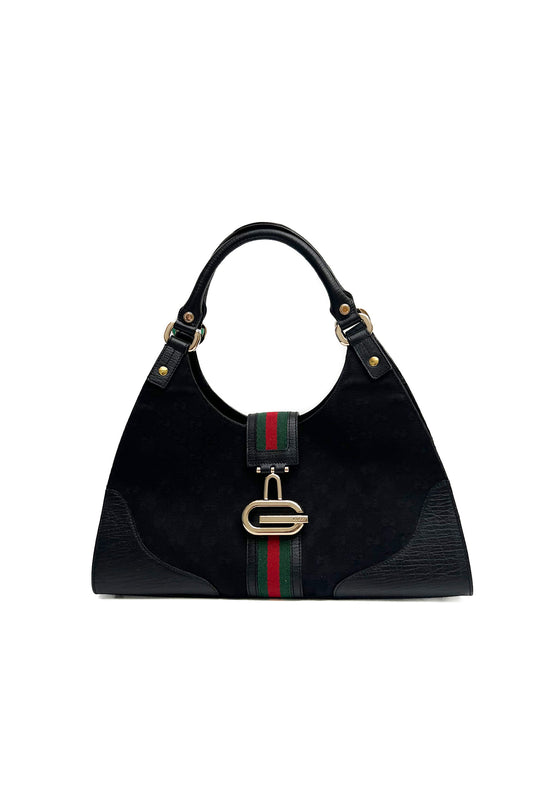 Vintage Black Monogram & Classic Detail Bardot Bag