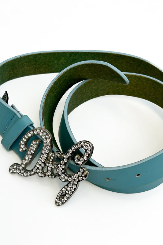 Vintage Blue Strass Logo Belt