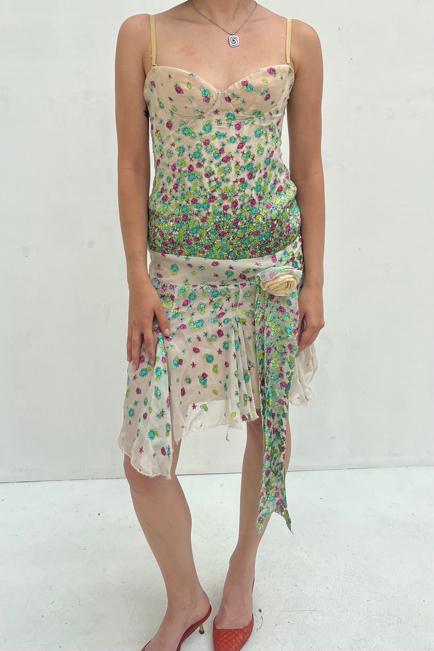 Vintage Floral Silk Dress