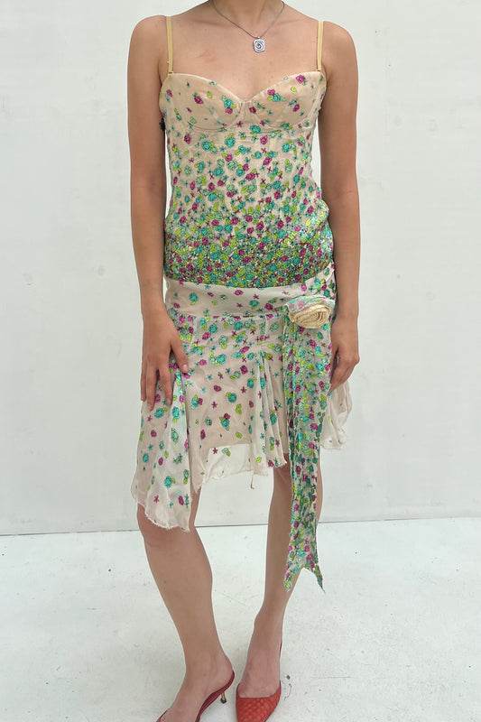 Vintage Floral Silk Dress