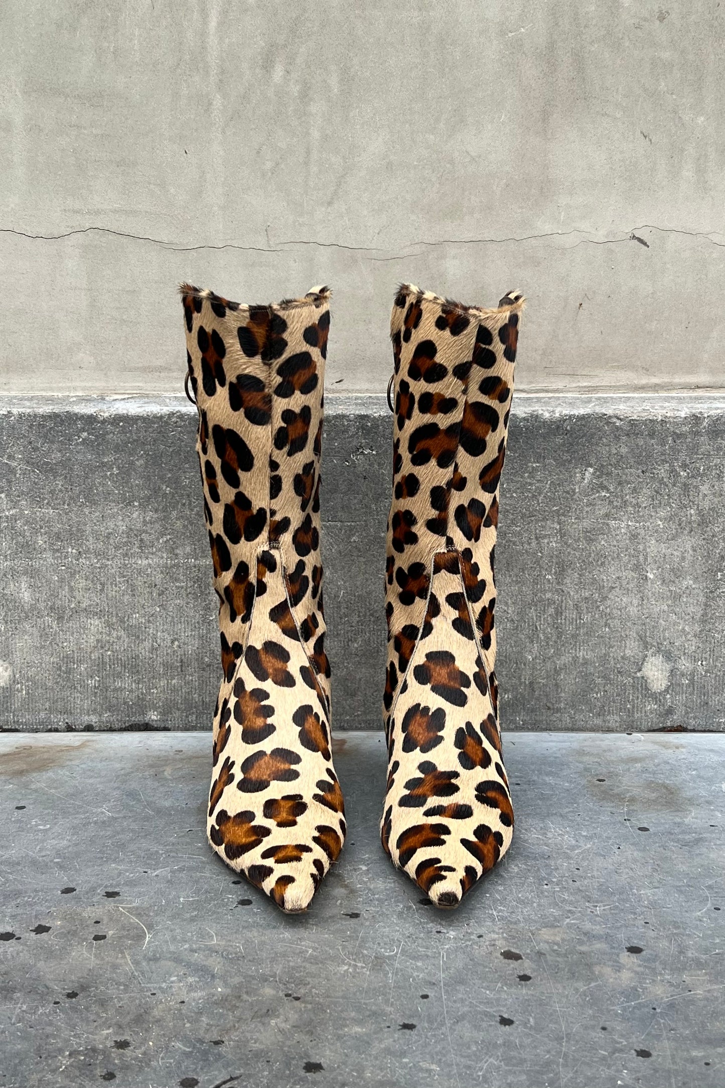 Vintage Leopard Pointy Toe Calf Skin Boots 36
