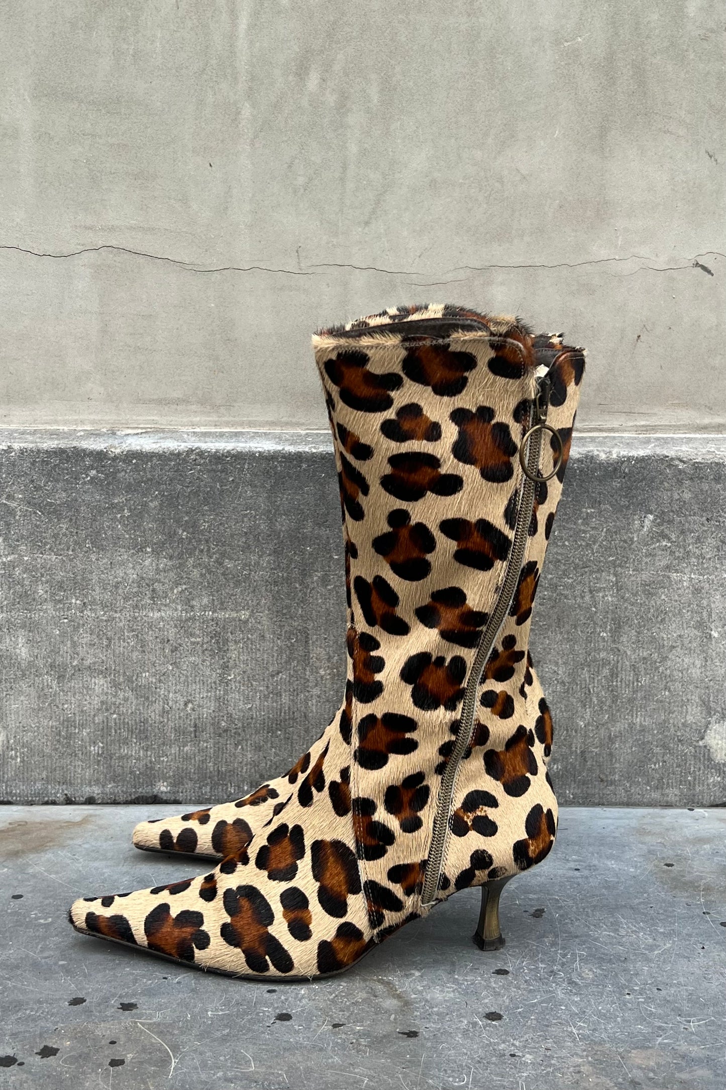 Vintage Leopard Pointy Toe Calf Skin Boots 36