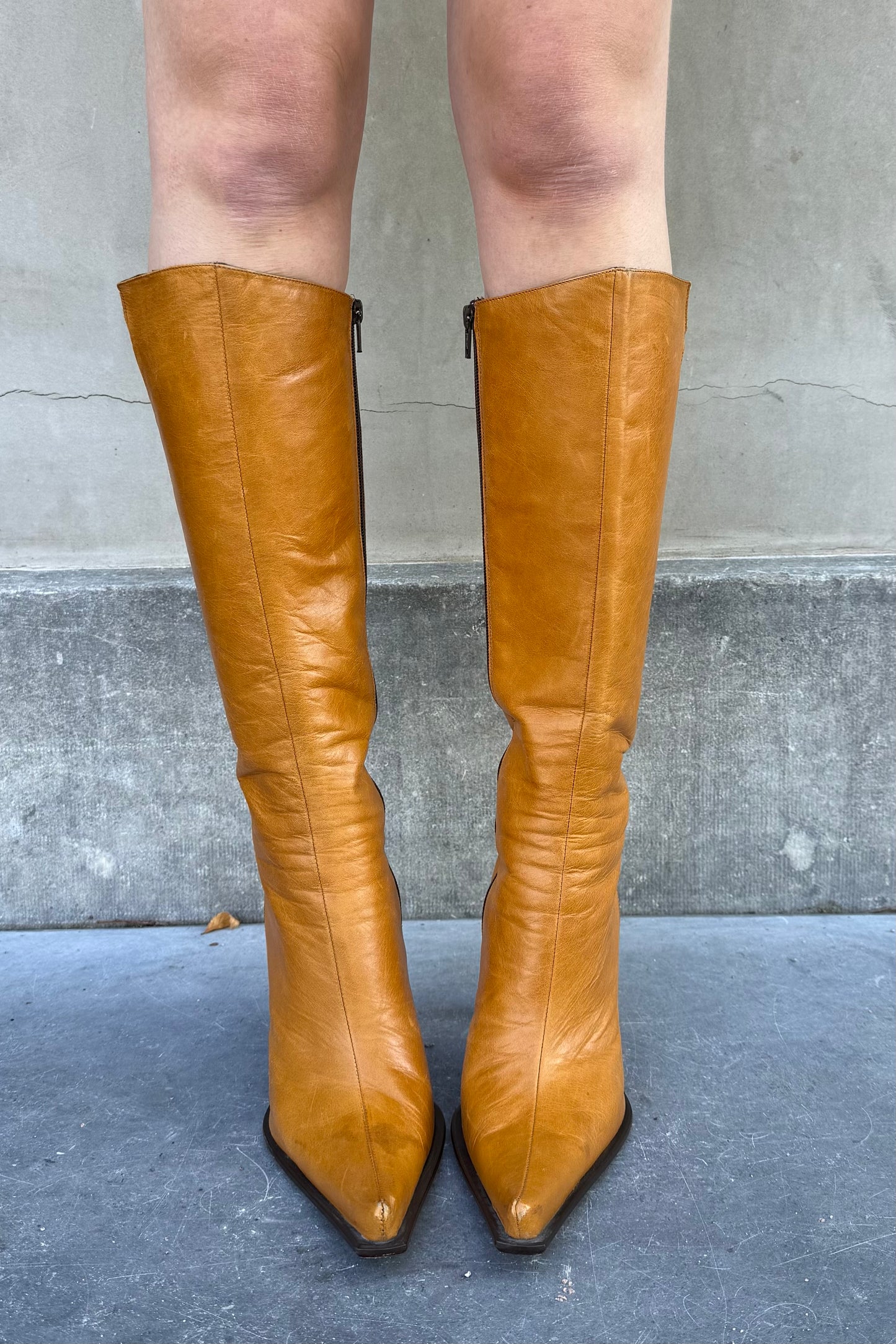 Vintage Tan Pointy Toe Boots 39