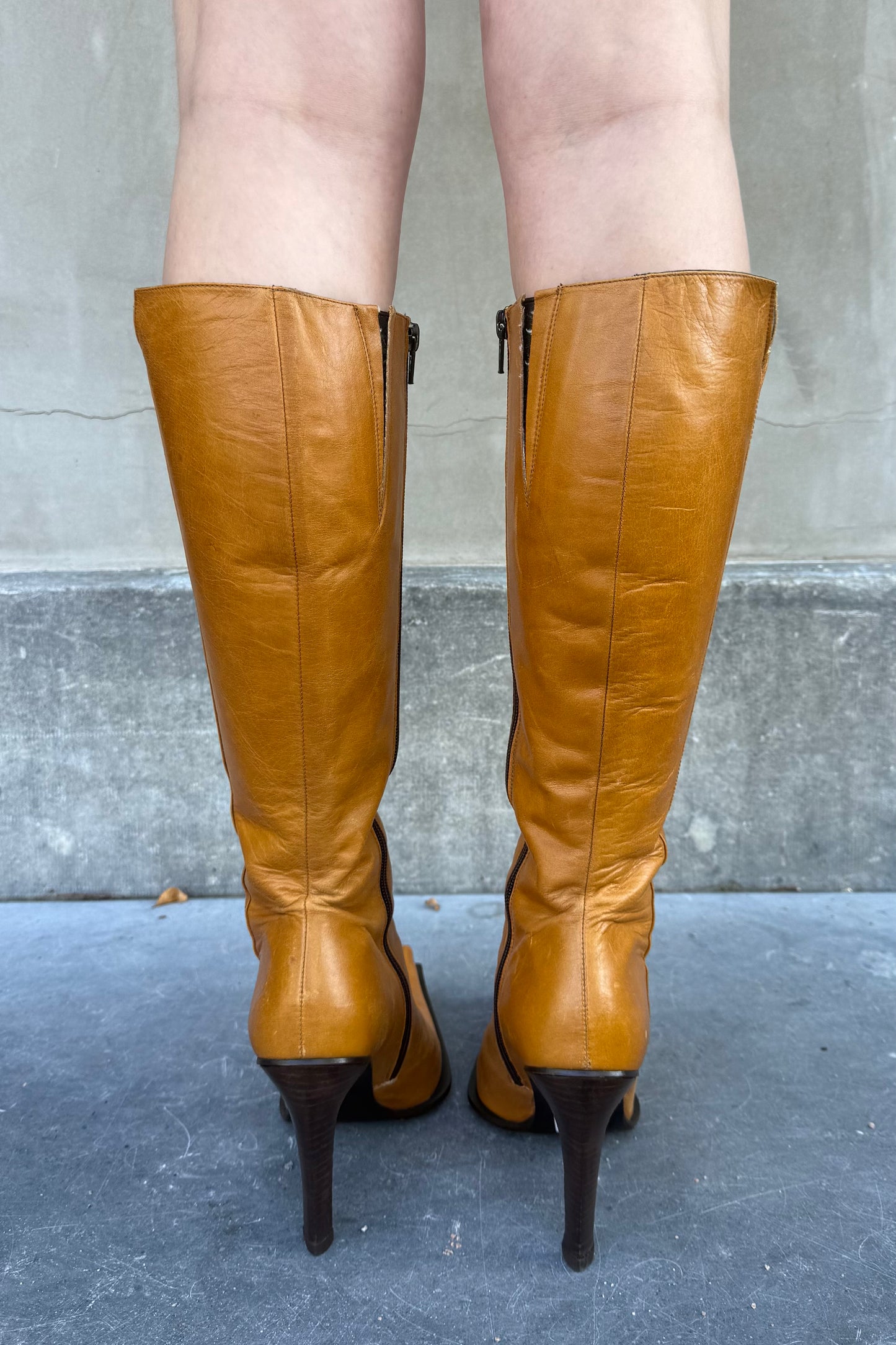 Vintage Tan Pointy Toe Boots 39