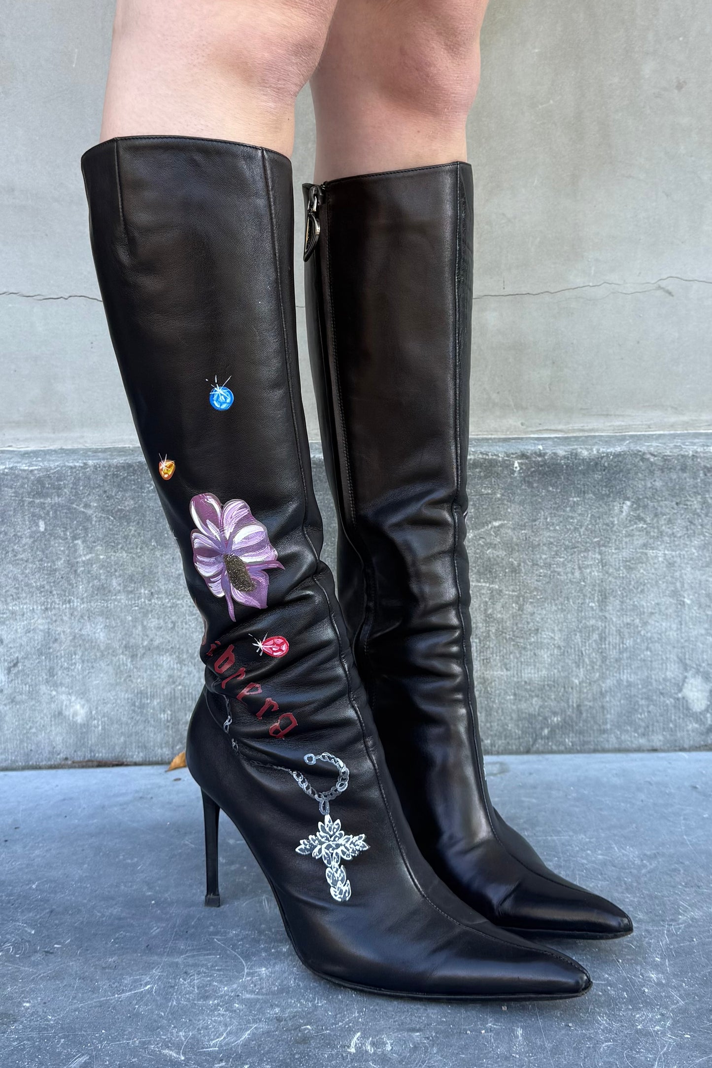 Vintage Black Handpainted Boots 39