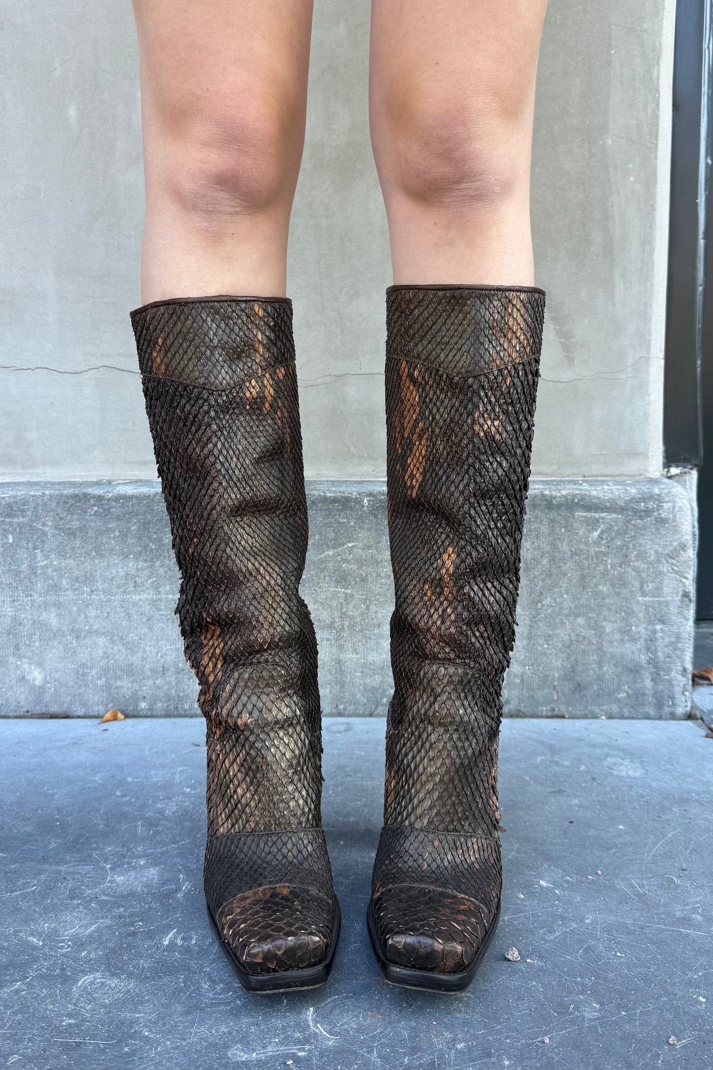 Vintage Chocolate Brown High Python Boots 38