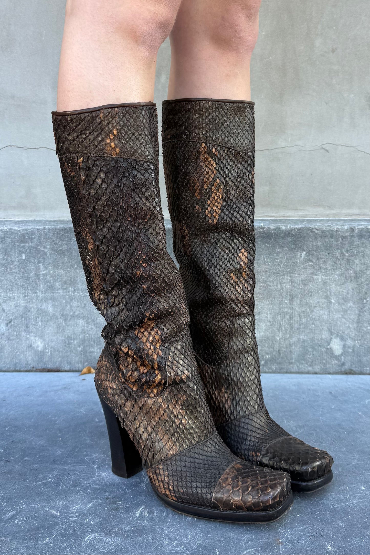 Vintage Chocolate Brown High Python Boots 38