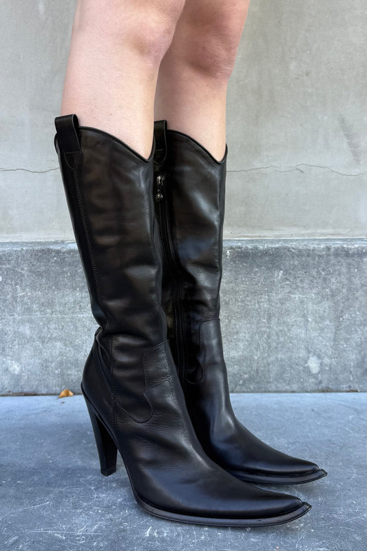 Vintage Black Pointy Toe Classic Boots 38