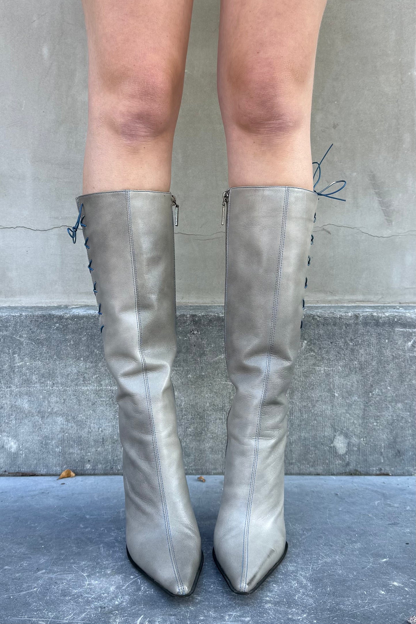 Vintage Grey Blue Lace Up Boots 38