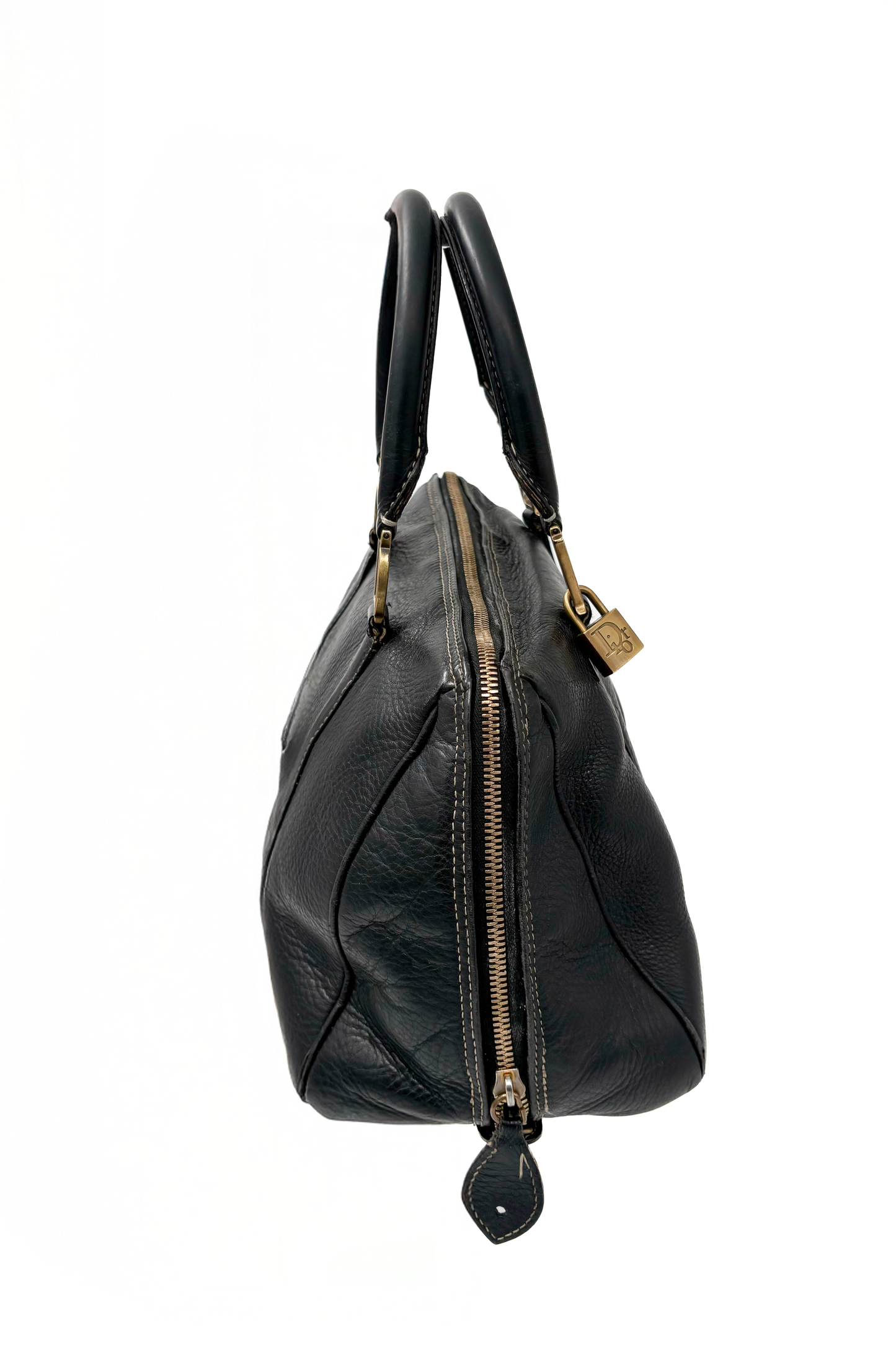 Vintage Black Leather Boston Bag