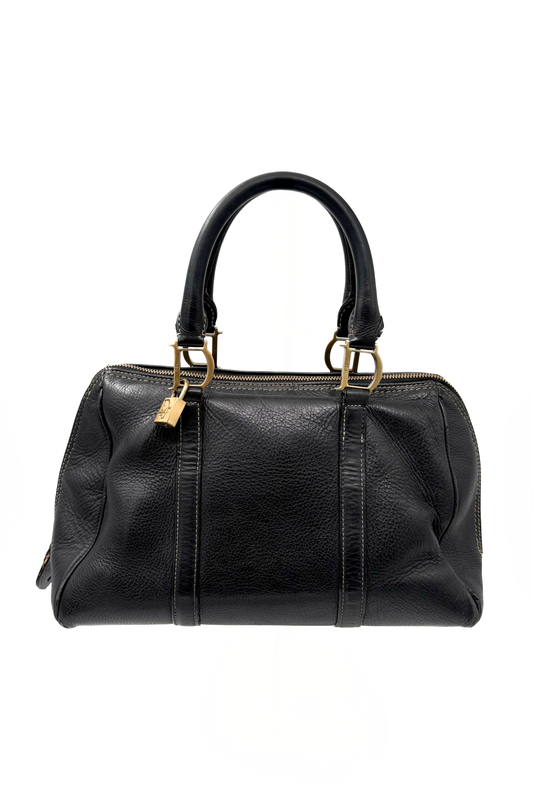 Vintage Black Leather Boston Bag